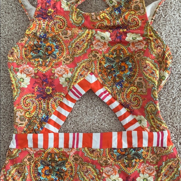 Orange Paisley One-Piece w/cutouts & open back! - Picture 3 of 6